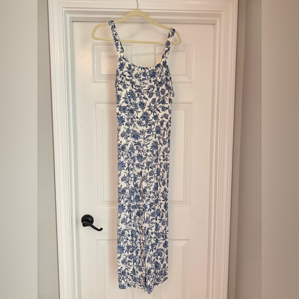 Floral Blue and White Maxi Jumpsuit
